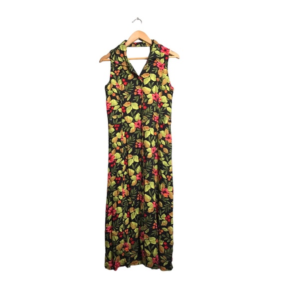 Erika | Vintage cut out back leaf floral print black dress - Picture 5 of 9